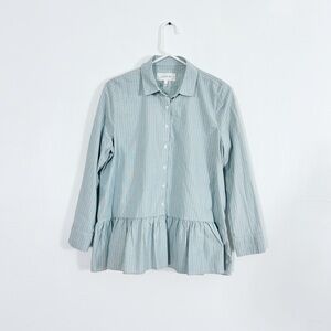 The Great. Shirt Women's Size 0 XS The Drop Ruffled Hem Oxford Stripe Shirt